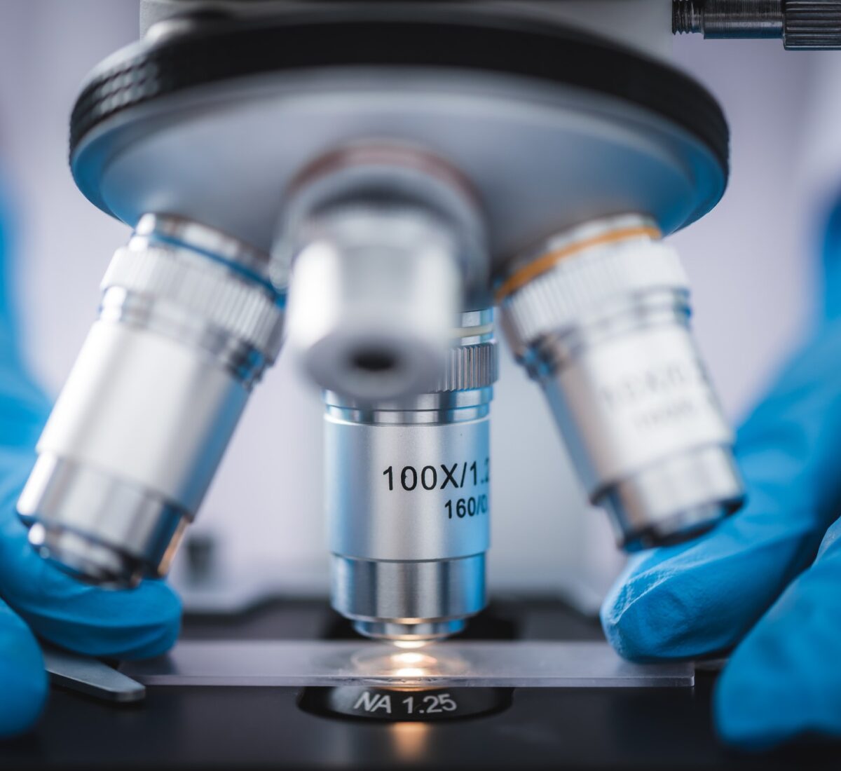 microscope close-up in laboratory, science research concept